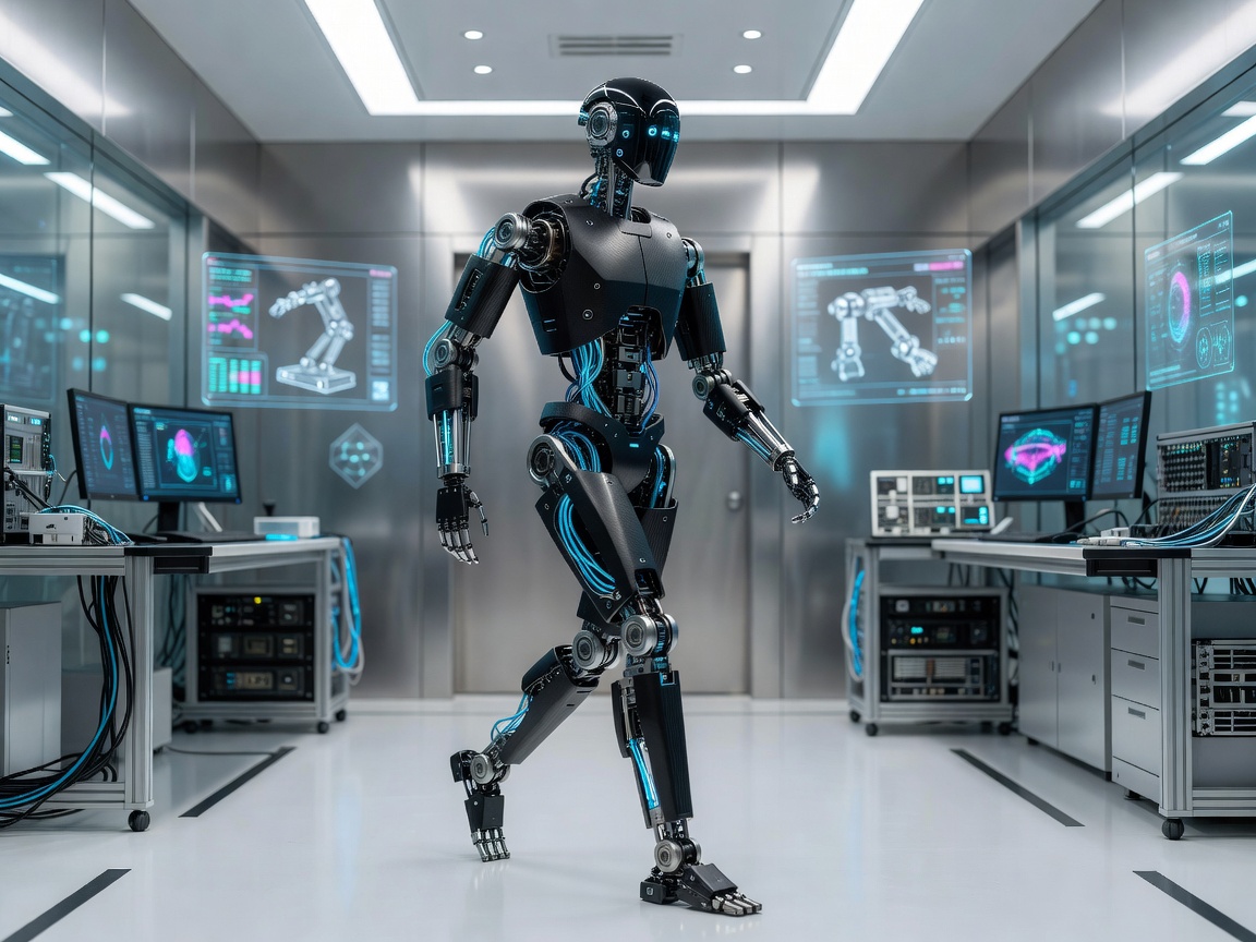 Advanced Autonomous Bipedal Robot in High-Tech Laboratory